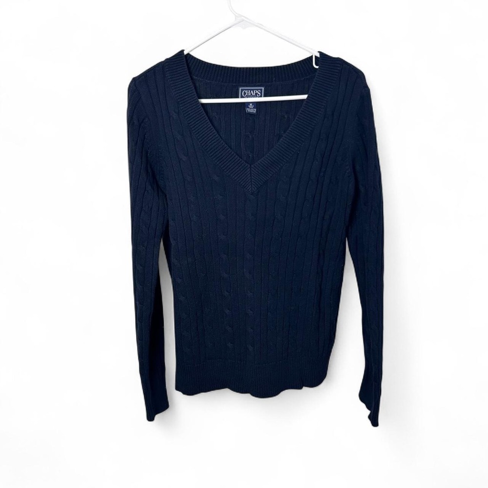 Chaps navy blue cable knit sweater women's medium #preppy #chaps